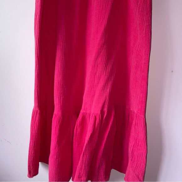 143 Lovestory Size M Pink Maxi Dress Gauzy Cotton Oversized Ruffle - Picture 3 of 8